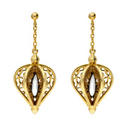 9ct Yellow Gold Bauxite Flore Filigree Drop Earrings E1781