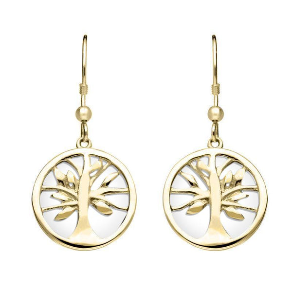 9ct Yellow Gold Bauxite Round Tree of Life Drop Earrings, E2485.
