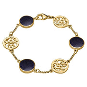 9ct Yellow Gold Blue Goldstone Flore Filigree Bracelet B943