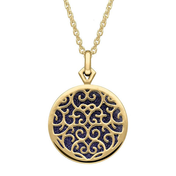 9ct Yellow Gold Blue Goldstone Flore Filigree Necklace P2339C