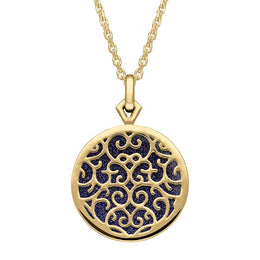 9ct Yellow Gold Blue Goldstone Flore Filigree Necklace P2339C