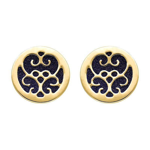 9ct Yellow Gold Blue Goldstone Flore Filigree Stud Earrings, E1782