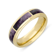 9ct Yellow Gold Blue John Gap Channel 8mm Wedding Band Ring, R587.