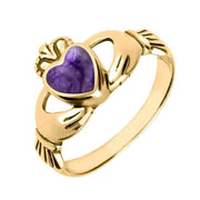 9ct Yellow Gold Blue John Claddagh Set Ring, R074