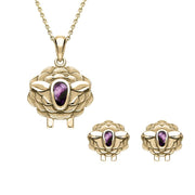 9ct Yellow Gold Blue John Sheep Two Piece Set, S205