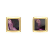 9ct Yellow Gold Blue John Dinky Square Stud Earrings, E034.