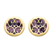 9ct Yellow Gold Blue John Flore Filigree Stud Earrings, E1782