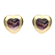 9ct Yellow Gold Blue John Framed Heart Stud Earrings