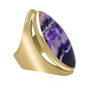 9ct Yellow Gold Blue John Large Oval Statement Ring, R013.