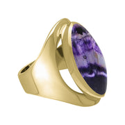 9ct Yellow Gold Blue John Medium Oval Ring. R012.