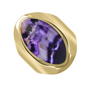 9ct Yellow Gold Blue John Medium Oval Ring. R012.