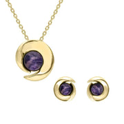 9ct Yellow Gold Blue John Round Spiral Two Piece Set