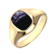 9ct Yellow Gold Blue John Small Cushion Signet Ring, R191.