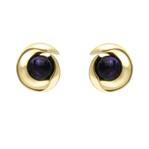 00121292 9ct Yellow Gold Blue John Spiral Stud Earrings, E1913.