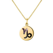 9ct Yellow Gold Blue John Zodiac Capricorn Round Necklace, P3599.