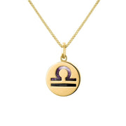 9ct Yellow Gold Blue John Zodiac Libra Round Necklace, P3606.