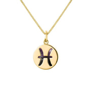 9ct Yellow Gold Blue John Zodiac Pisces Round Necklace, P3605.