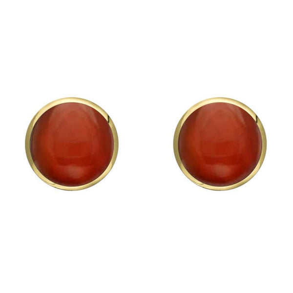 9ct Yellow Gold Carnelian 6mm Classic Medium Round Stud Earrings, E003.