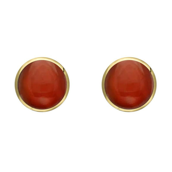 9ct Yellow Gold Carnelian 6mm Classic Medium Round Stud Earrings, E003.