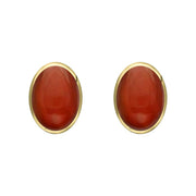 9ct Yellow Gold Carnelian 7 x 5mm Classic Small Oval Stud Earrings, E005.