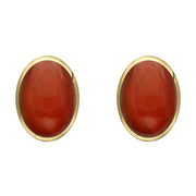 9ct Yellow Gold Carnelian 8 x 10mm Classic Large Oval Stud Earrings, E007.