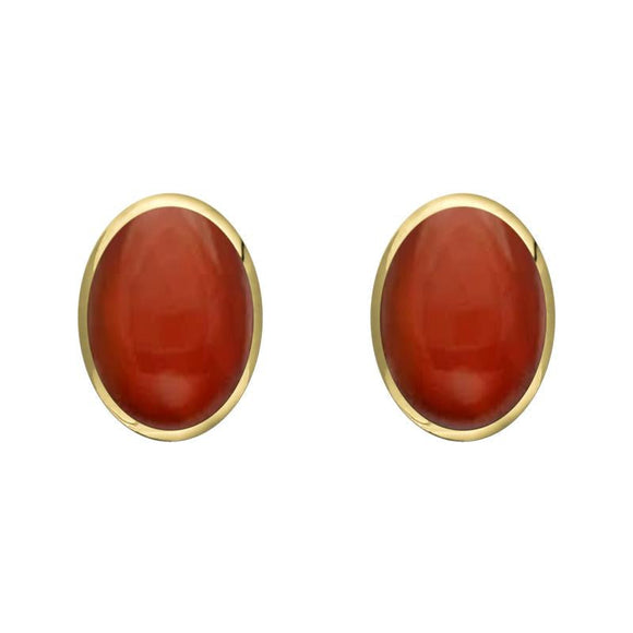 9ct Yellow Gold Carnelian 8 x 6mm Classic Medium Oval Stud Earrings, E006.