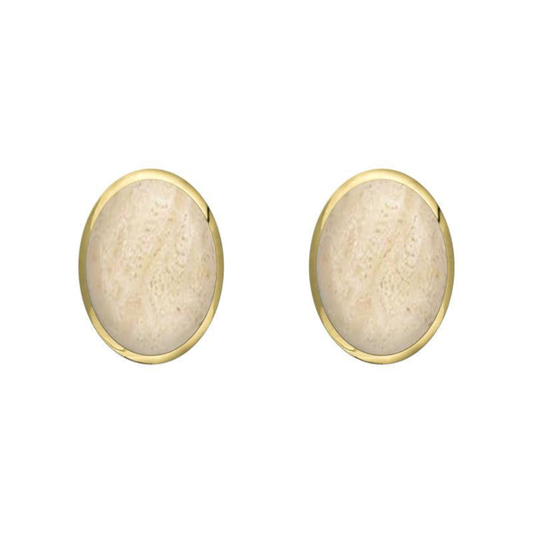 9ct Yellow Gold Coquina 7 x 5mm Classic Small Oval Stud Earrings, E005.