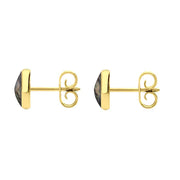 9ct Yellow Gold Dark Mother of Pearl 6mm Classic Medium Round Stud Earrings, E003.