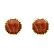 9ct Yellow Gold Jasper 6mm Classic Medium Round Stud Earrings, E003.