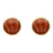 9ct Yellow Gold Jasper 8mm Classic Large Round Stud Earrings, e004.