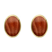 9ct Yellow Gold Jasper 8 x 10mm Classic Large Oval Stud Earrings, E007.