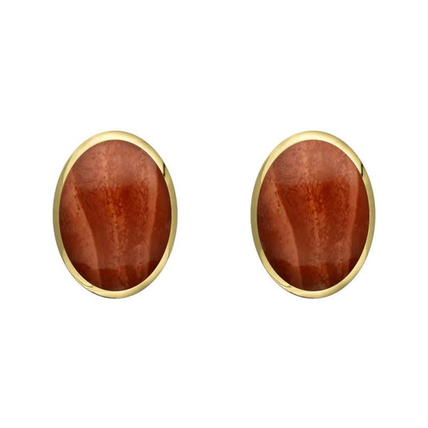 9ct Yellow Gold Jasper 8 x 6mm Classic Medium Oval Stud Earrings, E006.