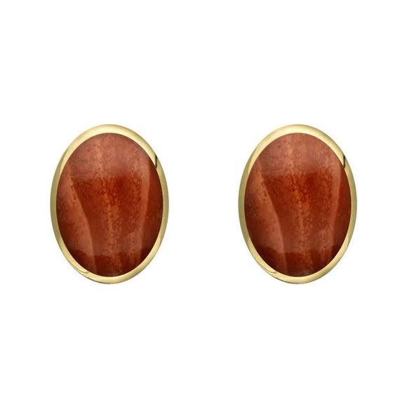 9ct Yellow Gold Jasper 8 x 6mm Classic Medium Oval Stud Earrings, E006.