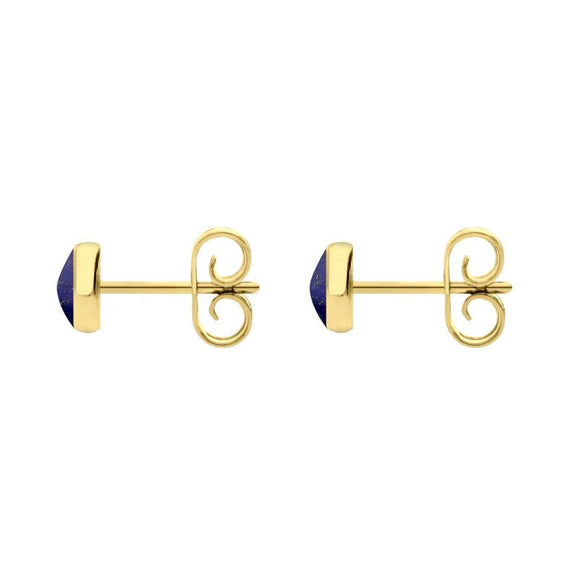 9ct Yellow Gold Lapis Lazuli 5mm Classic Small Round Stud Earrings, E002.