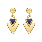 9ct Yellow Gold Lapis Lazuli Arrowhead Drop Earrings, E201.