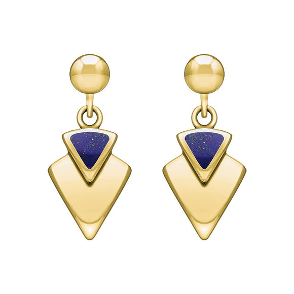 9ct Yellow Gold Lapis Lazuli Arrowhead Drop Earrings, E201.