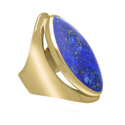 9ct Yellow Gold Lapis Lazuli Large Oval Statement Ring, R013.