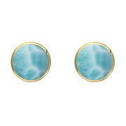 9ct Yellow Gold Larimar 6mm Classic Medium Round Stud Earrings, E003.