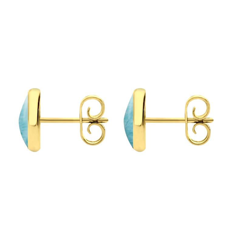 9ct Yellow Gold Larimar 8mm Classic Large Round Stud Earrings, E004.