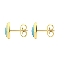 9ct Yellow Gold Larimar 8mm Classic Large Round Stud Earrings, E004.