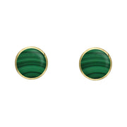 9ct Yellow Gold Malachite 4mm Classic Small Round Stud Earrings, E001.