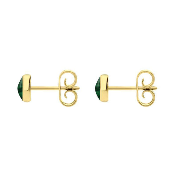 9ct Yellow Gold Malachite 5mm Classic Small Round Stud Earrings, E002.