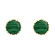 9ct Yellow Gold Malachite 5mm Classic Small Round Stud Earrings, E002.