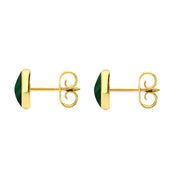 9ct Yellow Gold Malachite 6mm Classic Medium Round Stud Earrings, E003.