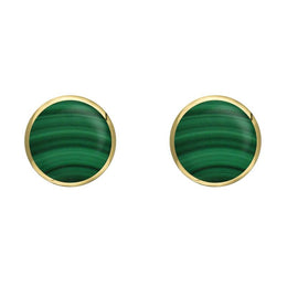 9ct Yellow Gold Malachite 6mm Classic Medium Round Stud Earrings, E003.