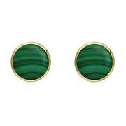 9ct Yellow Gold Malachite 6mm Classic Medium Round Stud Earrings, E003.