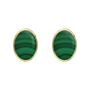 9ct Yellow Gold Malachite 7 x 5mm Classic Small Oval Stud Earrings, E005.