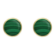 9ct Yellow Gold Malachite 8mm Classic Large Round Stud Earrings, E004.