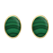 9ct Yellow Gold Malachite 8 x 10mm Classic Large Oval Stud Earrings, E007.