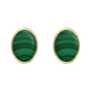 9ct Yellow Gold Malachite 8 x 6mm Classic Medium Oval Stud Earrings, E006.